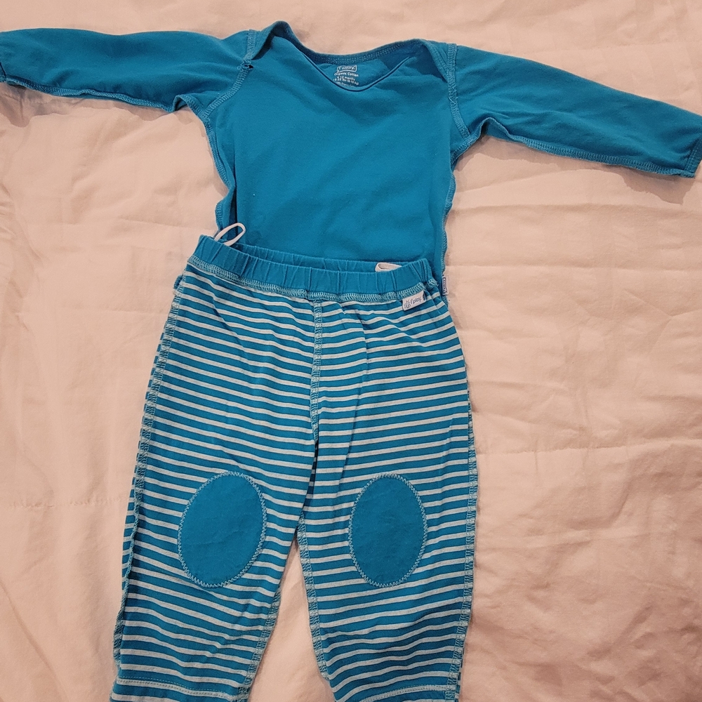 iPlay Green Sprouts Organic Cotton Teal Bodysuit And Pants 6-9 m